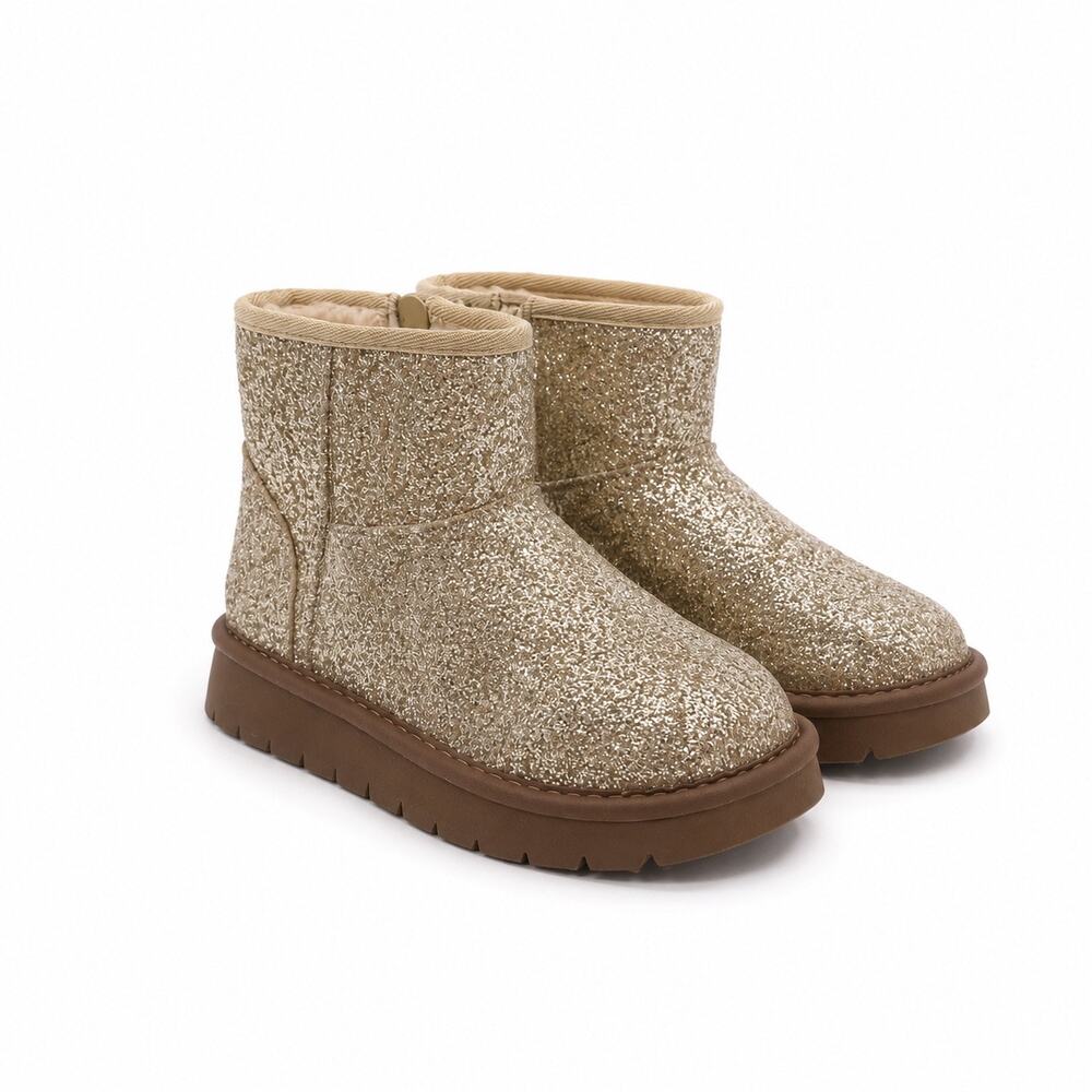 Cat & Jack Girls Honor Gold Glitter Boots Faux Shearling Zip Shoes Size 2